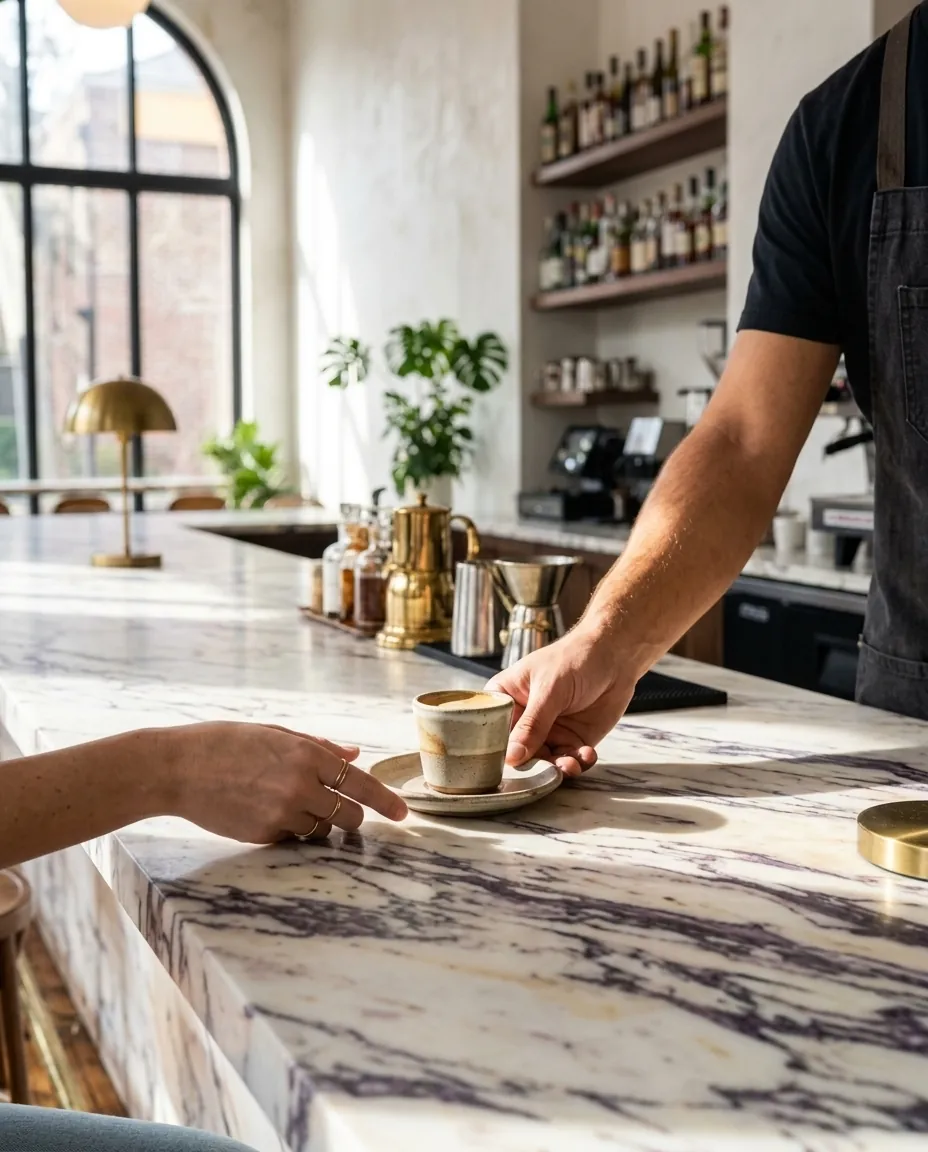 A cortado passed across the marble